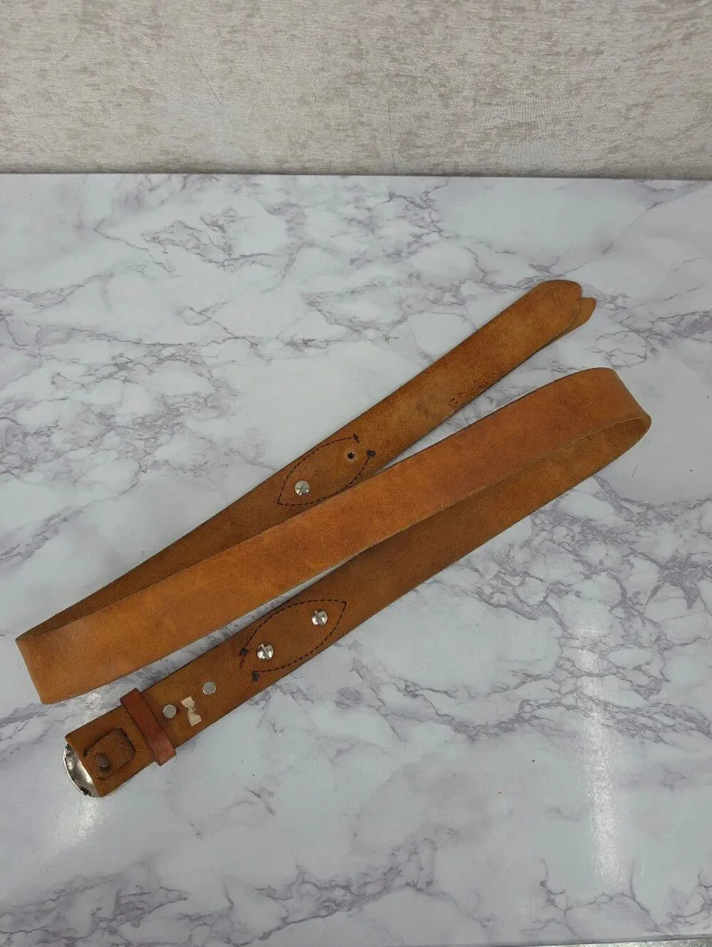 Vintage Tan Leather Men's Western Top Hand Belt Silver Floral Concho Accents